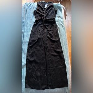 Black Twist Silk Midi Dress